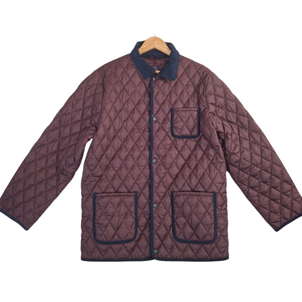 Brooks Brothers Diamond Quilted Barn Jacket Mens XL Burgundy Corduroy Trim